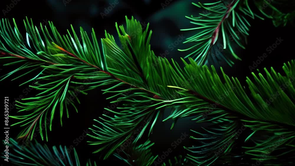 Evergreen tree branch close-up in the forest
