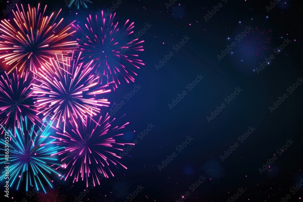 Fototapeta premium fireworks display lighting up the night sky with colorful explosions and sparks, perfect for celebrations and festive occasions. Bastille day, July 14th national day