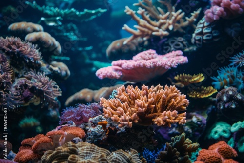 A vibrant coral reef with a variety of colorful corals. Colorful coral reef of the underwater world