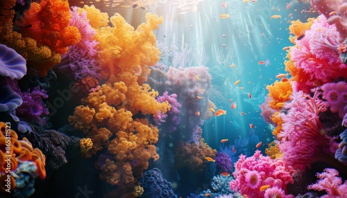 A vibrant coral reef with a variety of colorful corals. Colorful coral reef of the underwater world