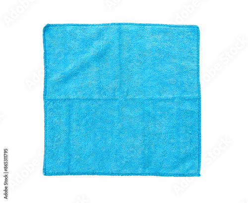 Square blue rag for housework with soft texture on transparent surface, PNG.
