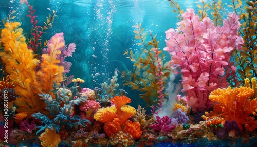 A vibrant coral reef with a variety of colorful corals. Colorful coral reef of the underwater world