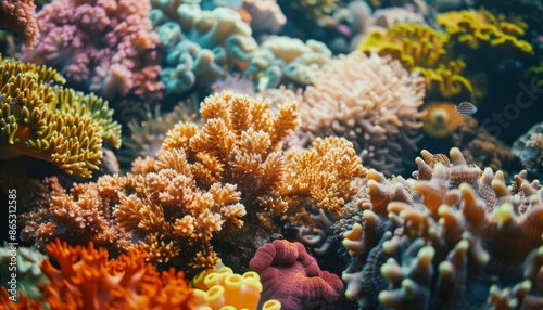A vibrant coral reef with a variety of colorful corals. Colorful coral reef of the underwater world