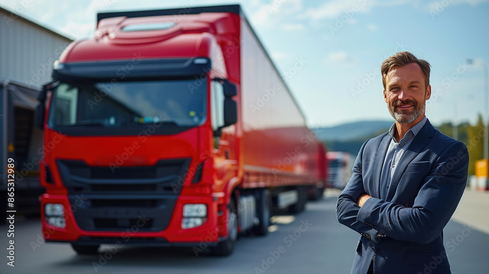 Modern Businessman and Cargo Transport Modern Businessman and Cargo Transport