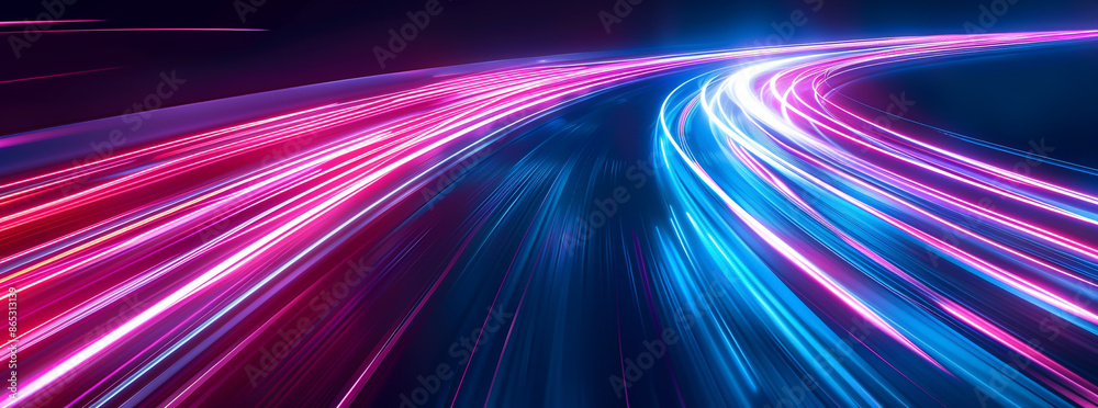 Neon lines in purple and blue colors, abstract background with motion effect Neon lines in purple and blue colors, abstract background with motion effect