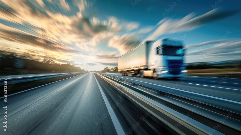 Trucking Through Europe: Blurred Motion on Sunlit Highway Trucking Through Europe: Blurred Motion on Sunlit Highway