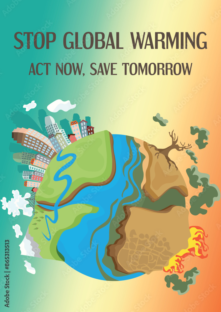 Naklejka premium Global Warming Poster Design Flat Vector Illustration 
