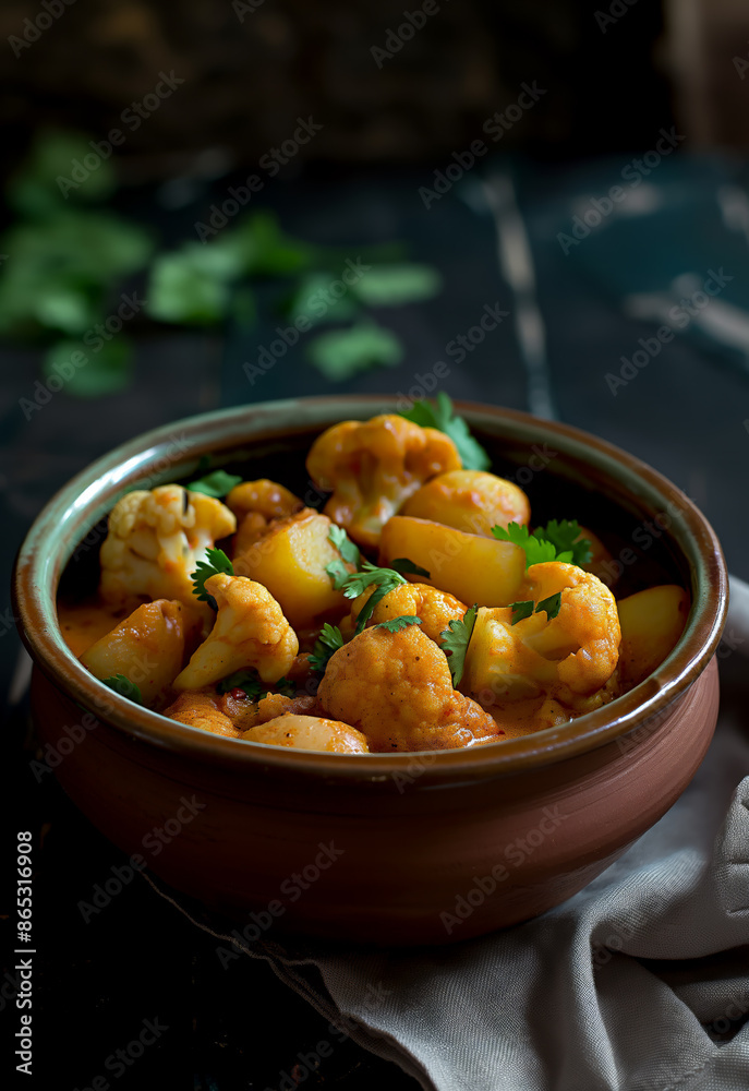 Aloo Gobi: Indian Potato and Cauliflower Curry in Ceramic Bowl Aloo Gobi: Indian Potato and Cauliflower Curry in Ceramic Bowl