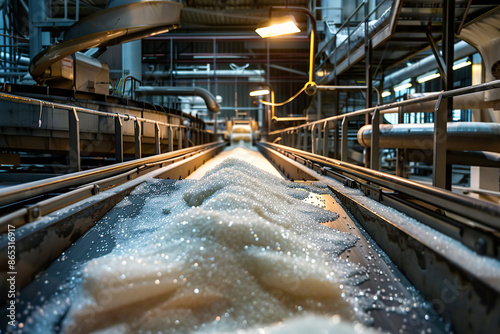 Modern Machinery Processing Sugar in a Clean Refinery