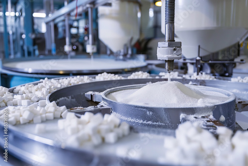 Modern Machinery Processing Sugar in a Clean Refinery