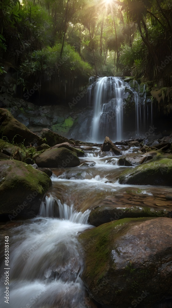 Fototapeta premium waterfall in the forest, ai generated