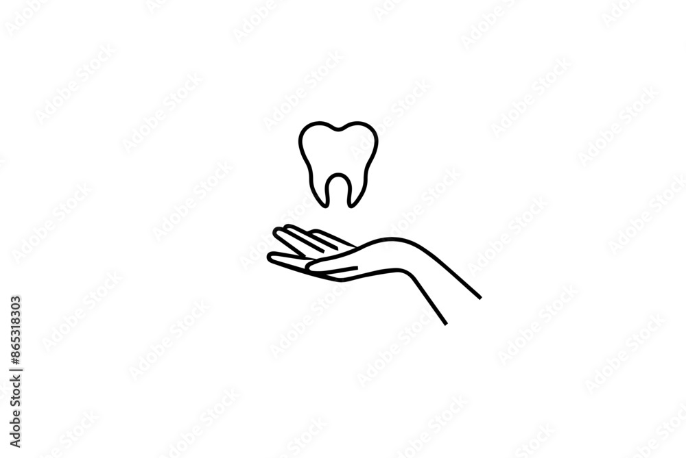 Fototapeta premium hand and tooth black outline on transparent background 
