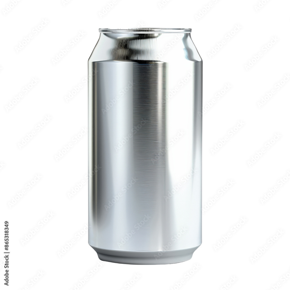 Blank silver aluminum can for beverage packaging mock-up on white background, suitable for various drink containers. Blank silver aluminum can for beverage packaging mock-up on white background, suitable for various drink containers.