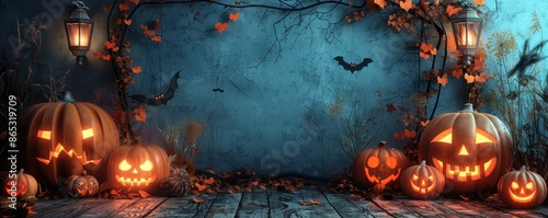 Podium with eerie Halloween lighting and decorations
