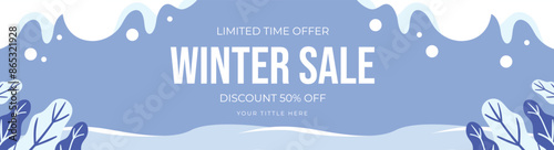 Winter sale banner template with snow, sale design Vector illustration