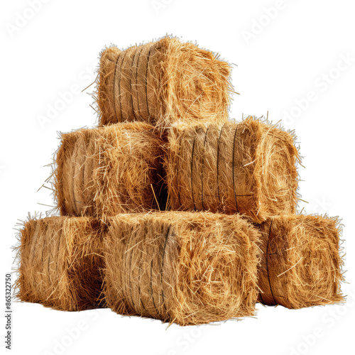 A stack of hay bales isolated on a transparent background. photo