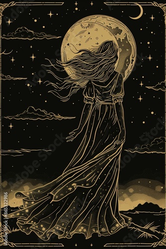 Moon goddess with Celestial galaxy, star map, cosmic universe constellation , astrological chart  background, wallpaper 