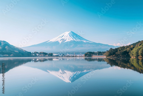 Mount Fuji with a body of water