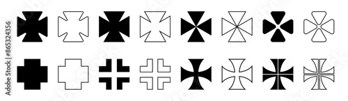 Maltese cross icon set, divided crosses, Christian cross symbol