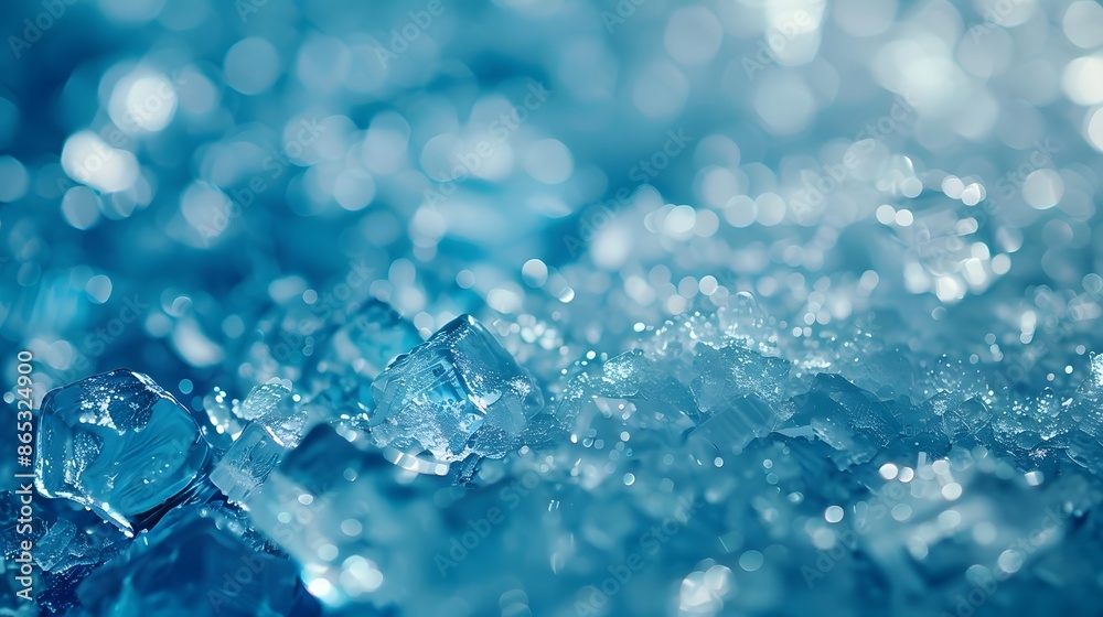 Crisp and refreshing blue background with ice cubes scattered across the surface, creating an atmosphere of coolness and clarity