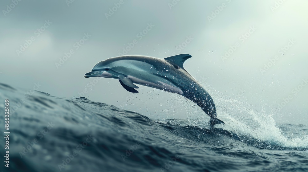 Obraz premium Athletic dolphin performing acrobatic leaps, its aerial maneuvers showcasing the beauty of marine agility