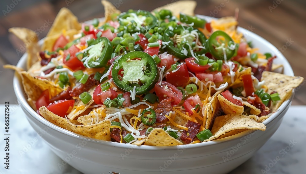 Spicy nacho bowl with jalapeño peppers as a snack Spicy nacho bowl with jalapeño peppers as a snack