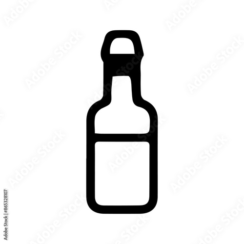 Bottle in doodle style isolated on white background. Signature icon. Outline vector illustration. Can be used as an icon or symbol. Decorative element. Hand drawn black sketch.