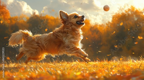 A dog playing fetch in the park, leaping to catch a frisbee in the summer sun. photo