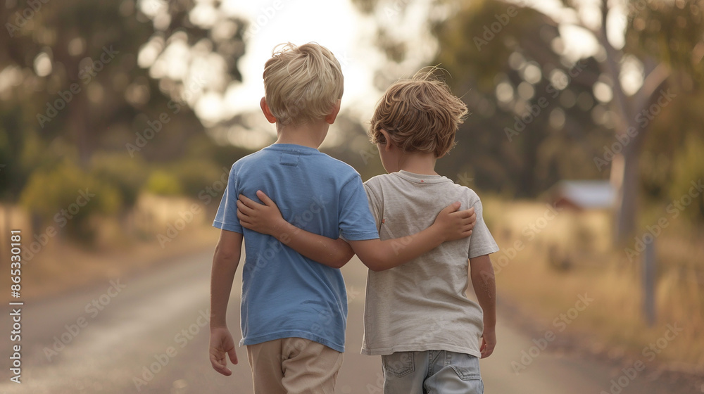 Two friends. Two boys walking. Two friends. Two boys walking.