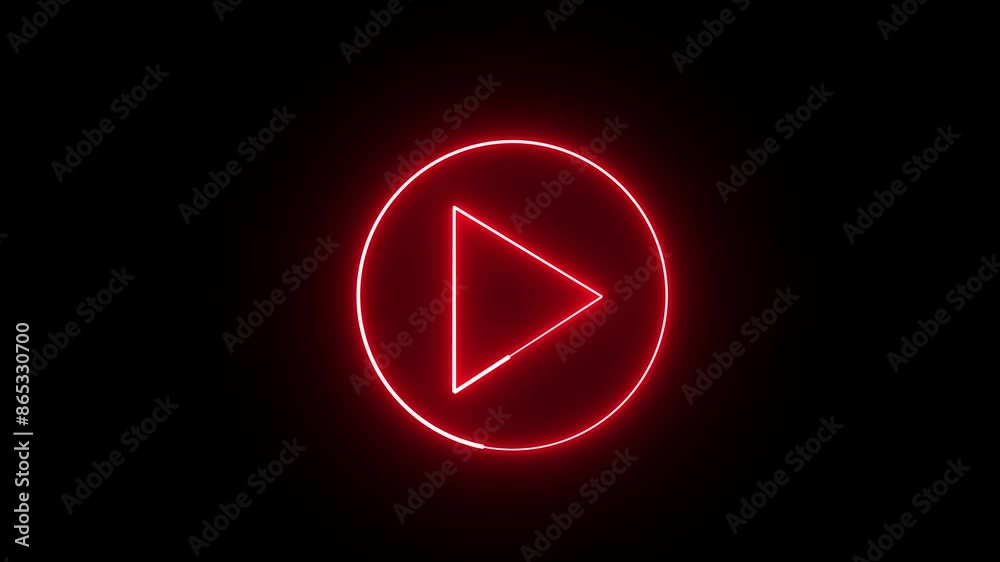 Glowing red neon flickering play button sign. Bright neon play button animated blinking icon with circle Glowing red neon flickering play button sign. Bright neon play button animated blinking icon with circle