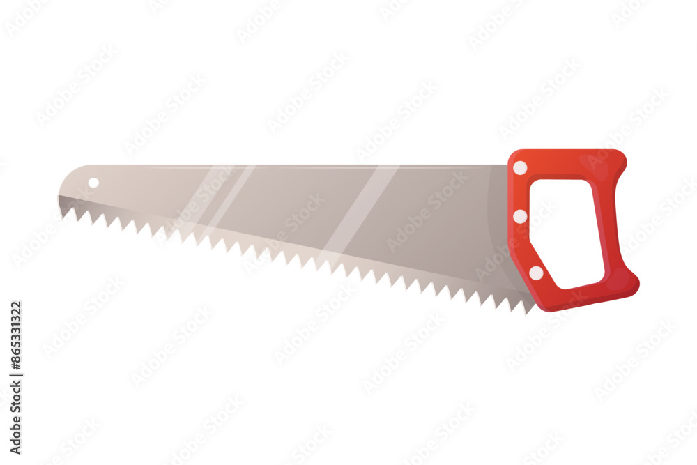 Hand saw with red handle on white insulated background. Cartoon style. Hand saw with red handle on white insulated background. Cartoon style.