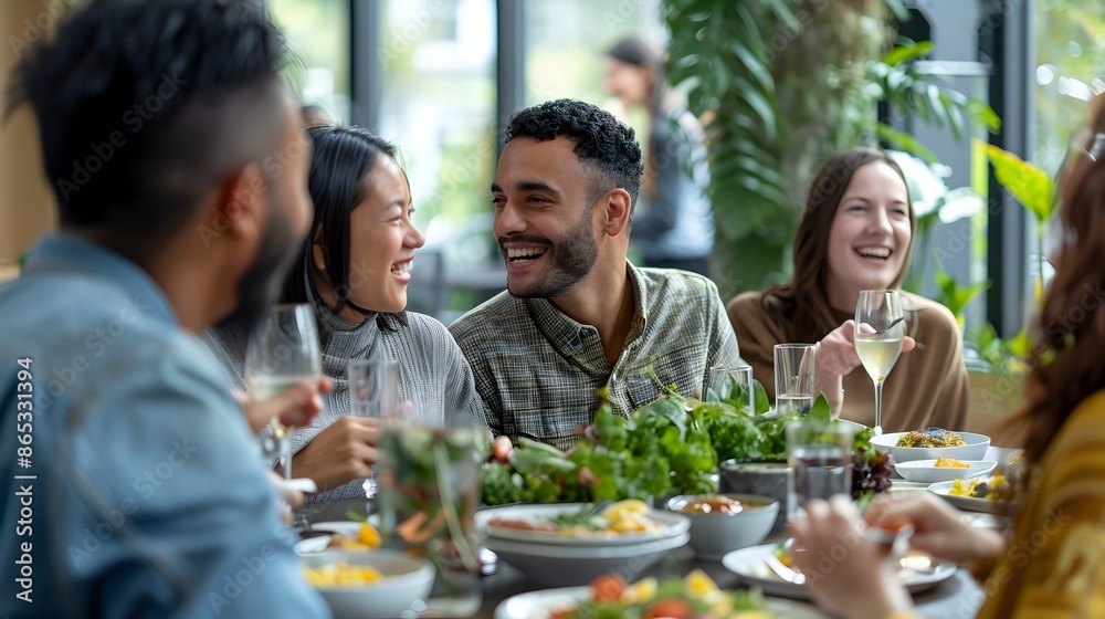 Coworkers Enjoying a Friendly Lunch Together in a Casual Office Setting Coworkers Enjoying a Friendly Lunch Together in a Casual Office Setting