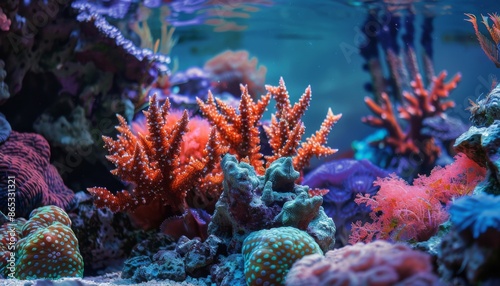 A vibrant coral reef with a variety of colorful corals. Colorful coral reef of the underwater world
