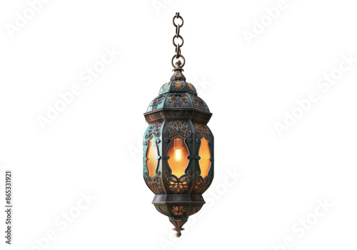 Decorative hanging lantern isolated on transparent background.