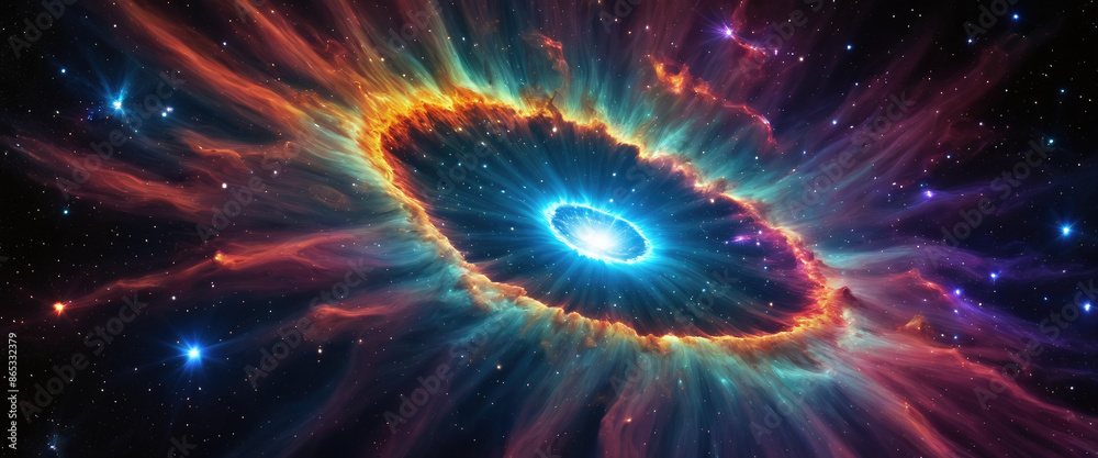 Illustrative depiction of a bright supernova explosion, the end of a star in the universe Illustrative depiction of a bright supernova explosion, the end of a star in the universe