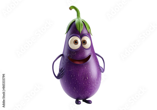 Cute cartoon eggplant isolated on transparent background.