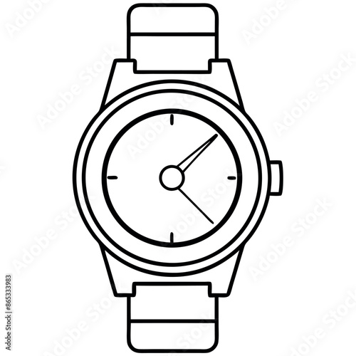 Hand-drawn children's cartoon vector image with a flat watch symbol A Single Item on a White Background
