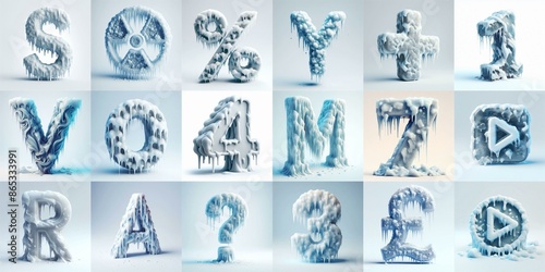 Ice and Snow Lettering Typeface. AI generated illustration