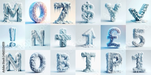 Ice and Snow Lettering Typeface. AI generated illustration