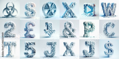 Ice and Snow Lettering Typeface. AI generated illustration © vector_master