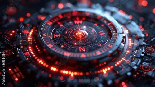 Wallpaper Mural A compass integrated with orange GPS icons, representing navigation and direction in the digital age. Torontodigital.ca