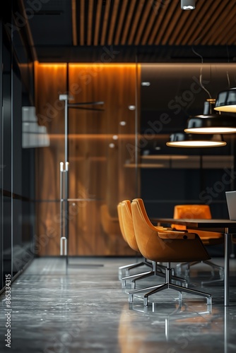 A business meeting in a sleek, modern conference room