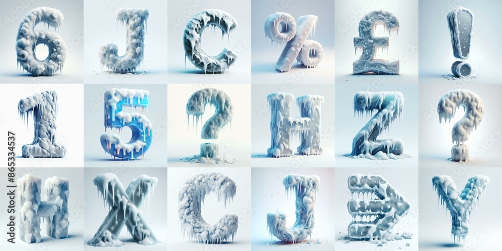 Fototapeta premium Ice and Snow Lettering Typeface. AI generated illustration