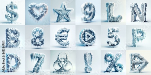 Ice and Snow Lettering Typeface. AI generated illustration