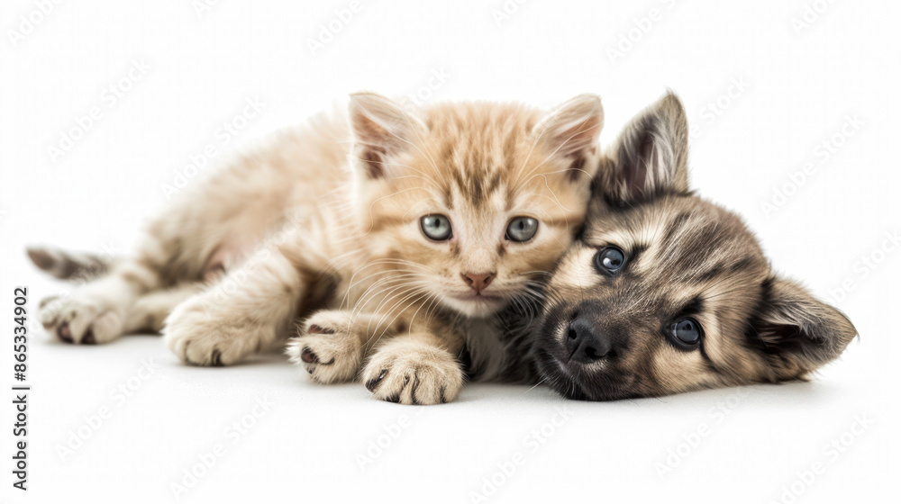 Cute dog and cat together isolated on white background. Cute dog and cat together isolated on white background.