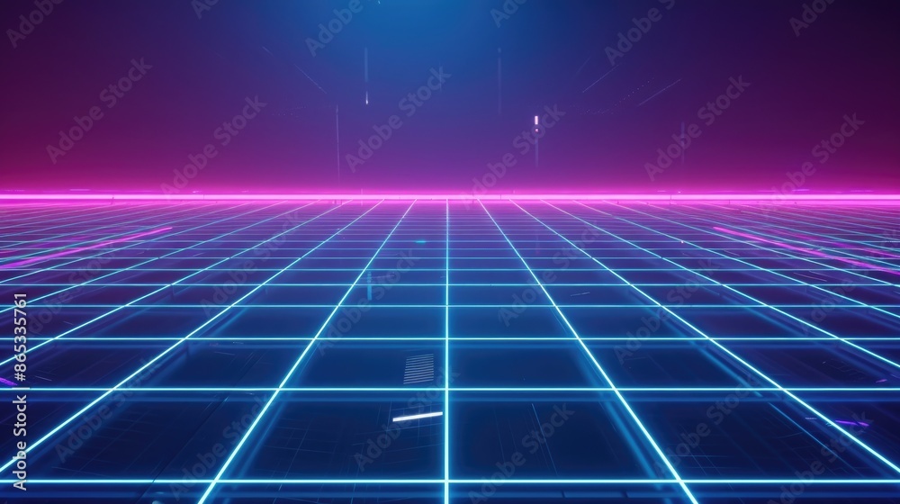 Neon Blue and Purple Grid Background with a Pink Horizon. Retro Vaporwave Landscape Neon Blue and Purple Grid Background with a Pink Horizon. Retro Vaporwave Landscape