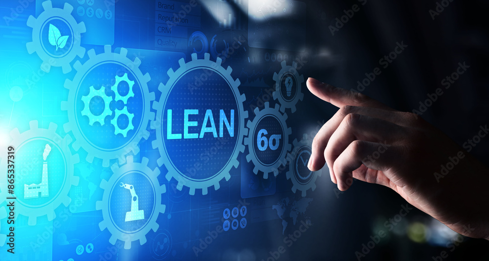 Lean, Six sigma, quality control and manufacturing process management concept on virtual screen. Lean, Six sigma, quality control and manufacturing process management concept on virtual screen.
