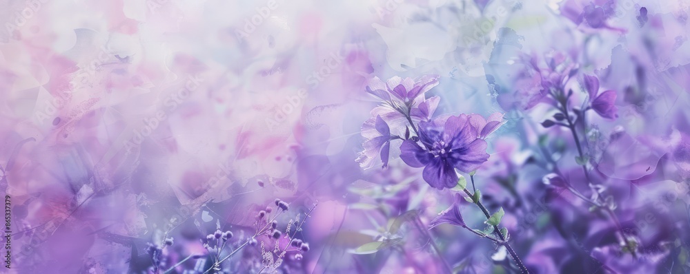Obraz premium A purple flower with a blurry background. The flower is surrounded by a purple background, and the background is blurry, giving the impression of a dreamy, ethereal atmosphere