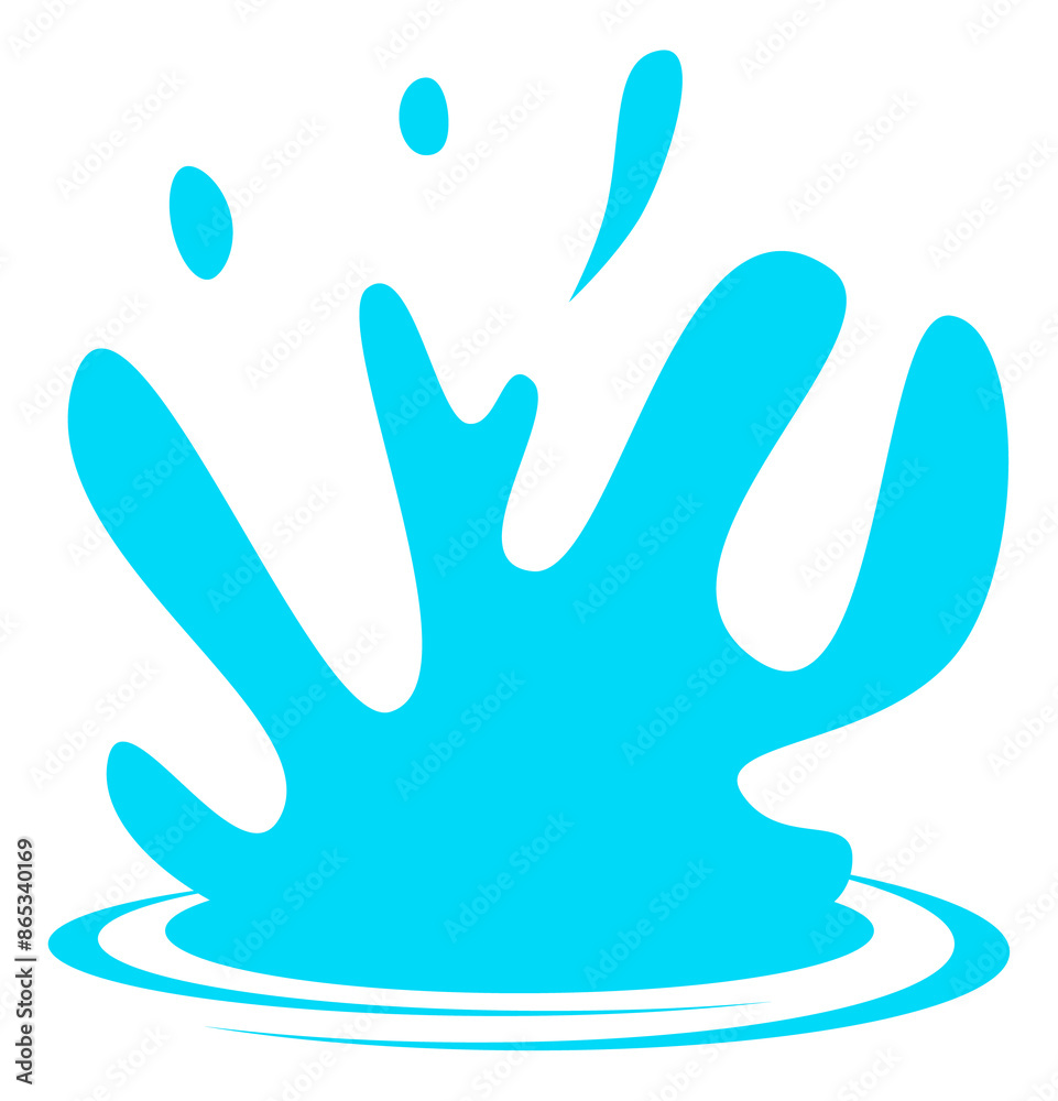 Blue water splash. Cartoon liquid motion drop
