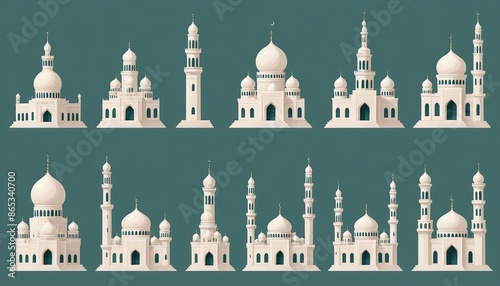 icon set vector art design. mosque. minaret. church. dome. pastel color. cathedral. temple. Vihara. the white house. the grand palace